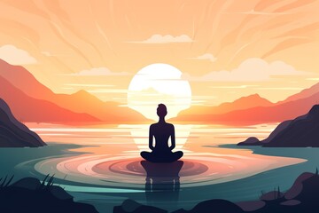 Flat design illustration of meditation and spirituality concept. Generative AI