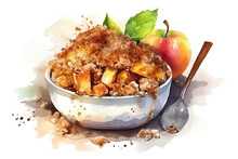 Watercolor Drawing Apple Crumble On White Background. Generative AI