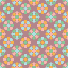 Wall Mural - Cute flower power seamless pattern. Decorative retro minimal style floral background. Vintage indie and hippie repeating pattern.