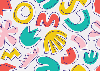 Wall Mural - various modern free form shapes and doodle objects seamless pattern. trendy contemporary pattern. ab