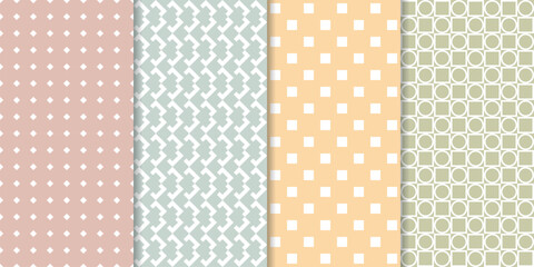 Wall Mural - Set of cute minimal geometric texture seamless patterns. Repeating simple geometrical shapes modern background. Graphic trendy abstract wallpaper.