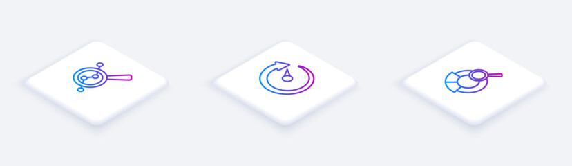 Poster - Set Isometric line Search data analysis, Digital speed meter and . White square button. Vector