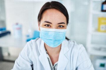 Poster - Geared up and ready to get experimenting. Portrait of a young scientist in a lab.