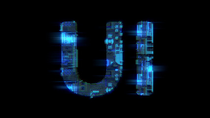 Fototapete - bokeh glitch electrical light cybernetical blue text UI, isolated - object 3D illustration