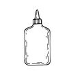 Stationery glue sketch. Bottle with adhesive liquid, pva line art. Hand drawn doodle vector illustration.