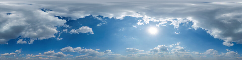 blue skybox with cumulus cloud as seamless hdri 360 panorama with zenith in spherical equirectangula