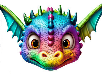 Wall Mural - colorful baby dragon face png clipart ai generative 