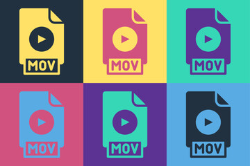 Poster - Pop art MOV file document. Download mov button icon isolated on color background. MOV file symbol. Audio and video collection. Vector