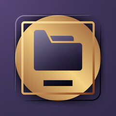 Poster - Purple Document folder icon isolated on purple background. Accounting binder symbol. Bookkeeping management. Gold square button. Vector
