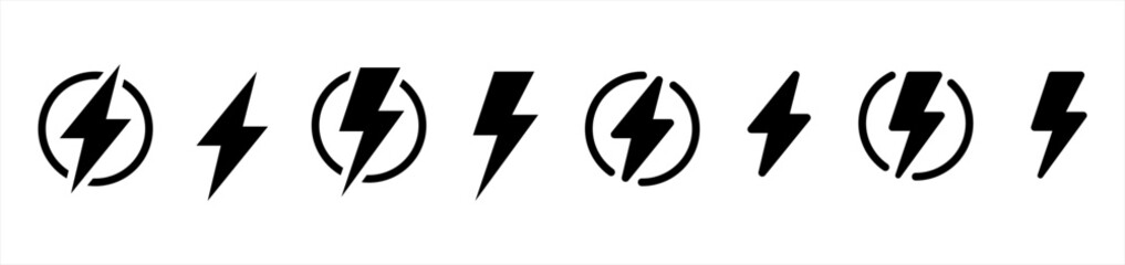 Poster - flash lightning bolt icon. Electric power symbol. Power energy simple black style sign for apps and website, vector illustration.