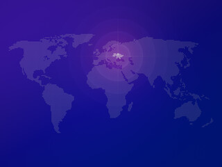 Poster - Dotted halftone world map with the country of Ukraine highlighted and targeted. Modern and clean world map on a blue color gradient background.