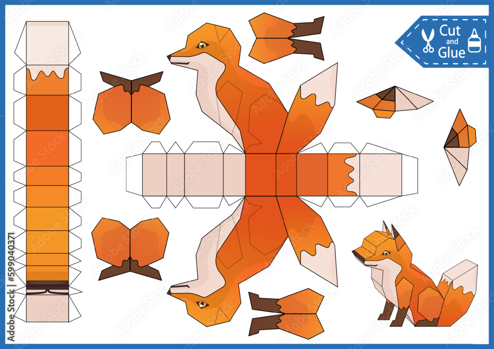 Kids craft template. Cut and glue a paper 3d fox. DIY papercraft cutout puzzle toys. Activity worksheet for children. Vector printable education game. Create to birthday decor. Stock Vector | Adobe Stock kids-craft-template-cut-and-glue-a-paper-3d-fox-diy-papercraft-cutout-puzzle-toys-activity-worksheet-for-children-vector-printable-education-game-create-to-birthday-decor-stock-vector-adobe-stock