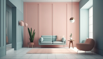 Sticker - Modern apartment with comfortable sofa and elegant decor generated by AI