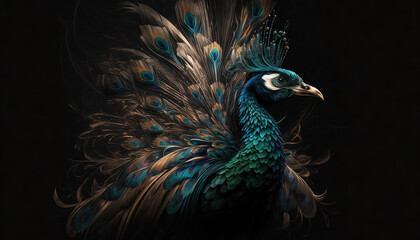 Naklejka na meble Peacock abstract wallpaper. Contrast background Peafowl in vivid colors generative ai