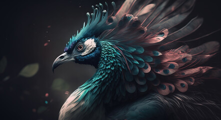 Naklejka na meble Peacock abstract wallpaper. Soft background with cute peafowl  bird in Pastel colors generative ai