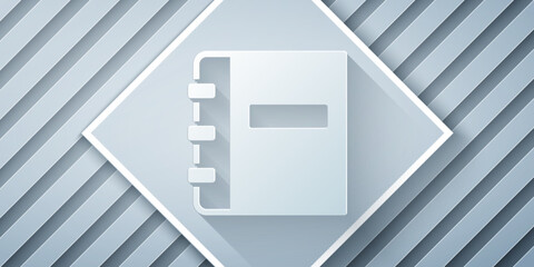 Poster - Paper cut Notebook icon isolated on grey background. Spiral notepad icon. School notebook. Writing pad. Diary for school. Paper art style. Vector