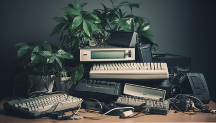 Sticker - Modern office desk with old fashioned typewriter generated by AI