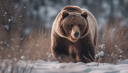 Sticker - Fur covered arctic mammal walking in snowy forest generated by AI