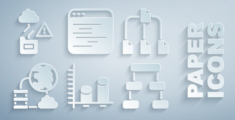Poster - Set Data analysis, Folder tree, Network cloud connection, Hierarchy organogram chart, Software and Cloud technology data transfer icon. Vector