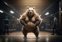 A Big Bear At The Gym, A Bear Working Out, Yoga Baer. Generative Ai