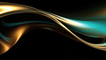 Wall Mural - Abstract wavy glossy gold and cyan turquoise background. Generative AI