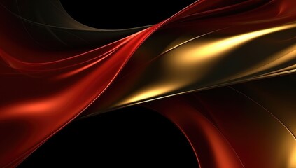 Abstract wavy glossy gold and red background. Generative AI