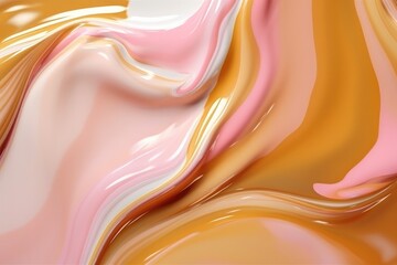 Abstract wavy glossy gold and beige background. Generative AI