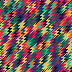 Sticker - Multicolored composition of zigzag stripes arranged on diagonal lines. Geometric texture. Seamless repeating pattern. Vector image.