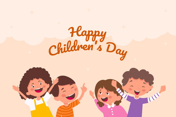 Happy childrens day with boys and girls cartoons design, International celebration theme Vector illustration