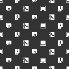 Poster - Set Laptop, Information, Telephone 24 hours support and Phone book on seamless pattern. Vector