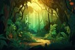 © Domainice - a jungle scene with a stream in the middle of the forest, generative AI