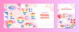 Fototapeta Pokój dzieciecy - Pride month banners templates.LGBTQ+ community vector illustrations in bauhaus style with geometric elements and rainbow lgbt symbols.Human rights movement concept.Gay parade.Colorful cover designs.