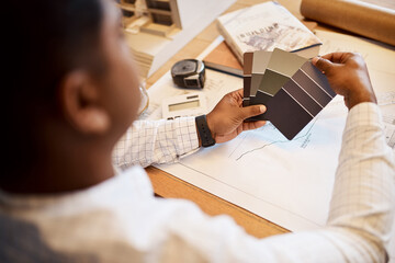 Aufkleber - His colour blends are always on trend. an architect deciding on a colour scheme while working on a project.