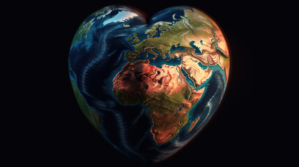 Wall Mural - Earth globe symbol with heart. Generative Ai