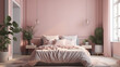 Mockup poster in luxury feminine bedroom, 3d render, Bright color. Generative Ai