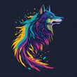 colorful wolf head t-shirt idea, Generative AI