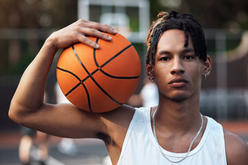 Sticker - Keep your head up, champion. Portrait of a sporty young man standing on a basketball court.