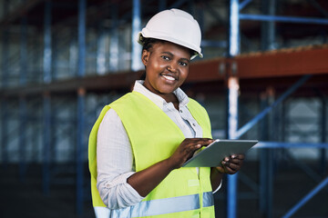 Poster - An easy connection between site and client. a builder using a digital tablet while working at a construction site.