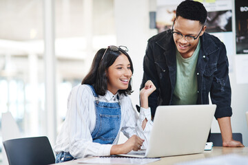 Aufkleber - staying on top of and adapting to developing trends. two businesspeople working together on a laptop