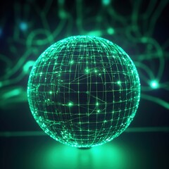 Poster - Digital and Technology Convergence. Blue light and Wireframe network background. generative AI