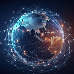 Poster - Future technology theme background with circles and lines, with connection lines around the Earth globe. Internet concept, social media,. generative ai