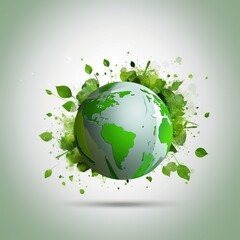 Poster - save the green planet concept with green Earth globe, Earth Day. generative AI