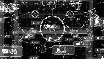 Poster - Animation of media icons and data processing over server