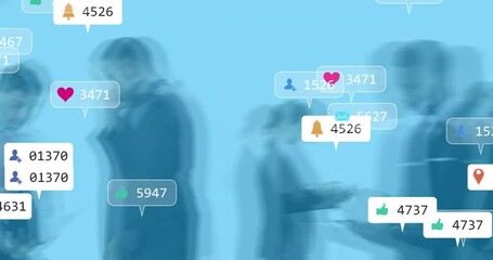 Poster - Animation of social media data processing over diverse business people in office