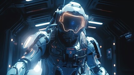 Wall Mural - sci fi neon light astronaut, digital art illustration, generative ai