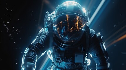 Wall Mural - sci fi neon light astronaut, digital art illustration, generative ai