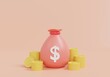 © Phoemphon - Money bag isolated on pink background. Money saving concept.Symbol of goals in savings.investing and business.money management.Saving and Money bags icon. Dollar.3D render,illustration