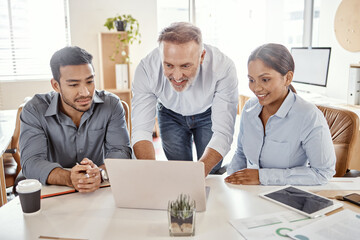 Poster - Look how lovely its coming together. a group of businesspeople using a laptop in a modern office.