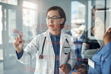 Poster - Teaching hungry minds. Shot a group of doctors discussing formulas in the office at work.