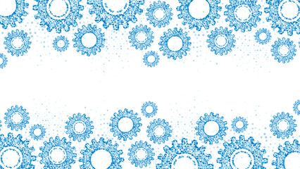 Poster - Blue mechanical vector background frame. Texture of gears made of plexus dots. Pattern of linear particles, circles, spheres. Poster for presentation, technology, medicine, business.